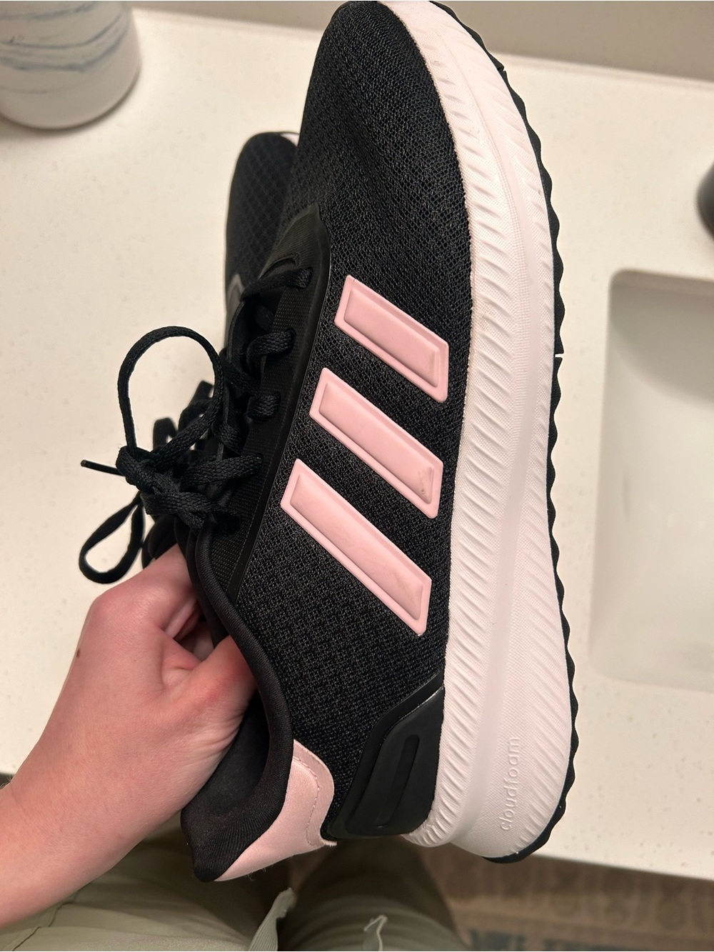 NWOB Adidas Women’s Black Athletic Sneakers with Pink Stripes size 10 - Picture 4 of 6
